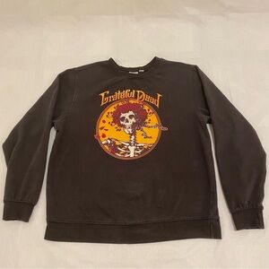 Grateful Dead Black Bertha Skull Roses Print Pullover Sweatshirt Size LG
